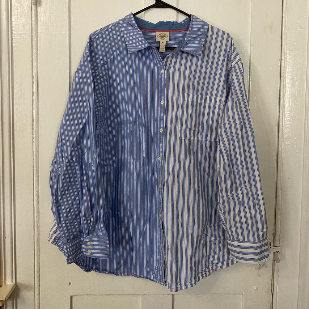 St. John's Bay Blue and White Striped Casual Button Down Shirt